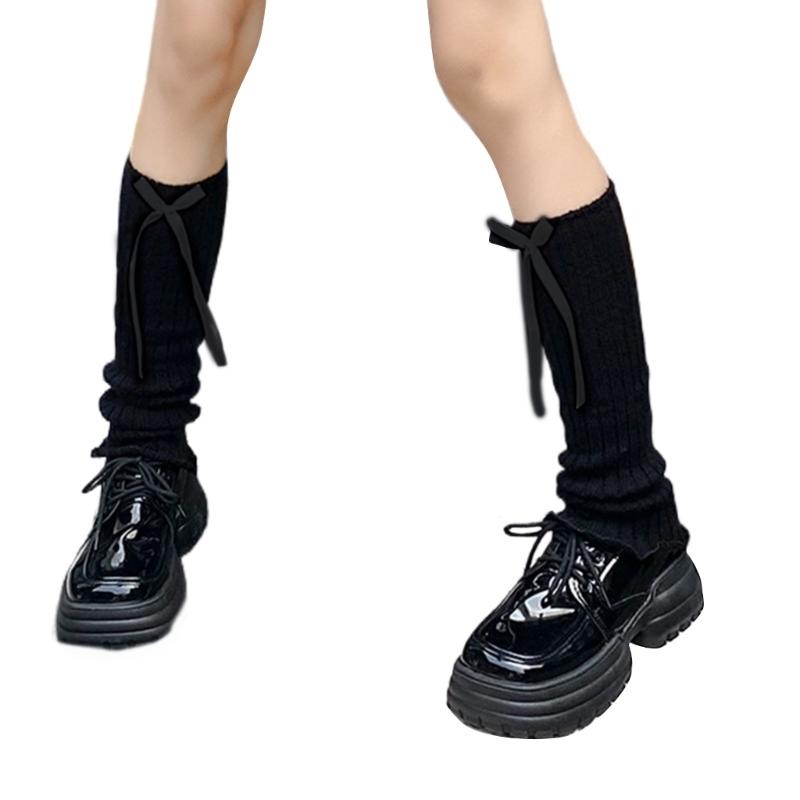 Ruffled Trim Arm Warmer Sun Protective Fingerless Gloves Sweet Bowknot Ribbed Knit Arm Leg Sleeve Covers for Women Girls