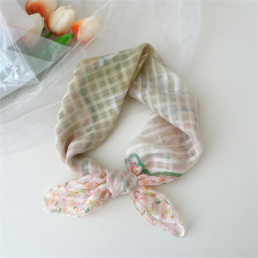 Eșarfă pătrată mică din bumbac și in Eșarfă din mătase Primăvară și toamnă pentru femei Stil nou artistic și versatilă la modă Esarfă cu bentiță cu temperament