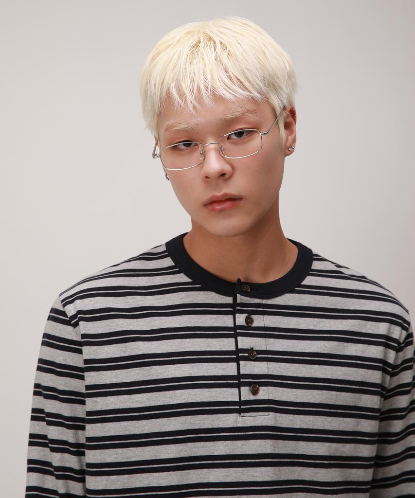 Dibellobeu Striped Henley Neck Long Sleeve_Navy