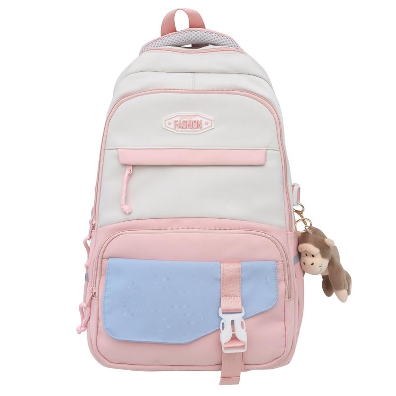 Women Large Capacity Schoolbag Campus Color Block Backpack Multi-Compartment Student Travel Backpack