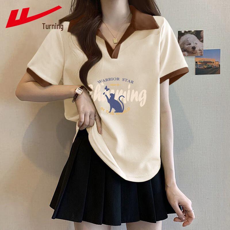 

Warrior Women s Contrast Lapel Cotton Short Sleeve T-Shirt XL