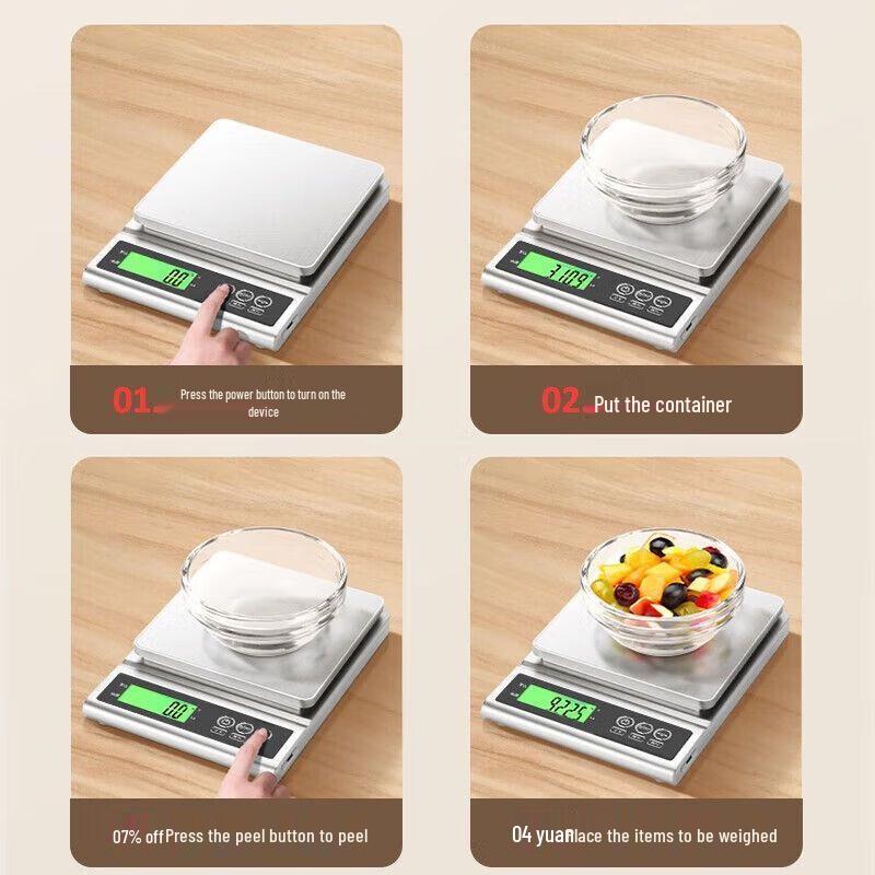 JINGRUIXIANG Stainless Steel Digital Kitchen Scale 3kg/0.1g
