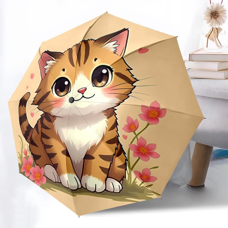 1pc Charming Cat Pattern Automatic Umbrella, 8 Iron Frames,Suitable for Office, Travel and Outdoor Adventure.P026