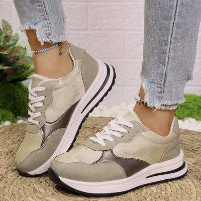 Scarpe Sportive Casual da Donna Moda PU Pelle Sneakers con Zeppa Donna Leggere Antiscivolo Stringate Scarpe Vulcanizzate Taglie Forti