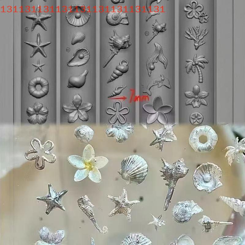 For Nail Art 3D Starfish Jellyfish Sea Shell Conch Animal Motifs Manicure Stamping Tools Ocean Series Silicone Mold