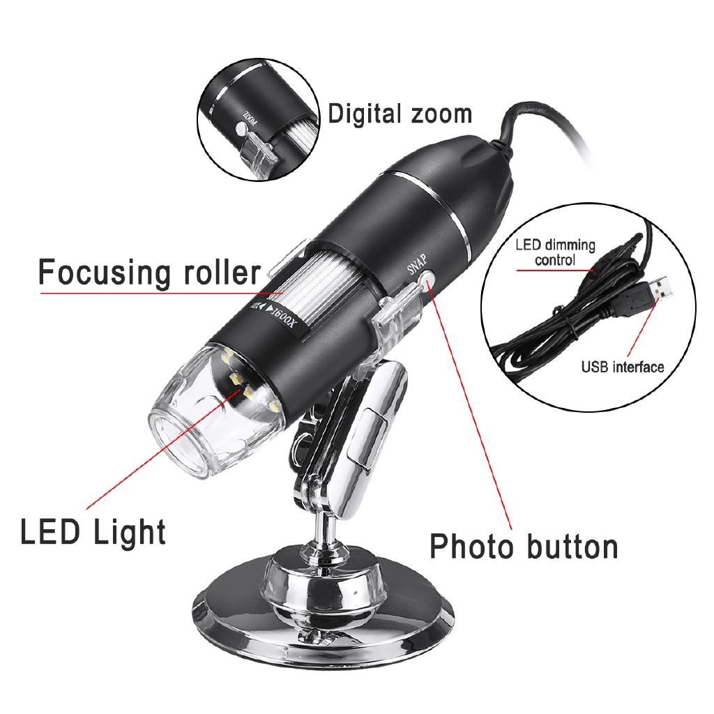 DC 5V ABS 1600X2MP 1080P 8 LED Digital Adjustable Microscope Type-C / M Icro USB Electronic Magnifier Stereo USB Endoscope For PC Phone