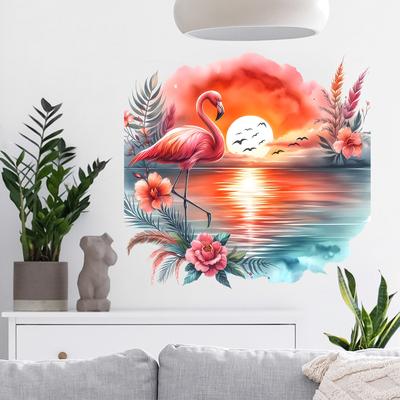 Self-adhesive Elegant Flamingo Sunset Wall Stickers for Living Room Bedroom Bathroom Dining Room Shop