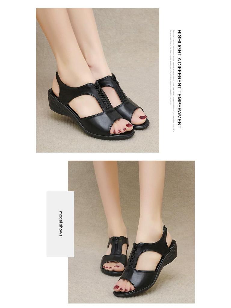 2021 Roman Style Zippered Wedge Sandals with Open Toe for Women