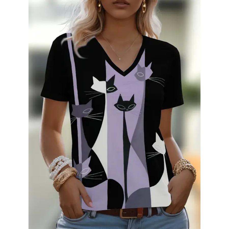 vintage women leopard print t shirt stripe short sleeve v neck tops comfortable t-shirts