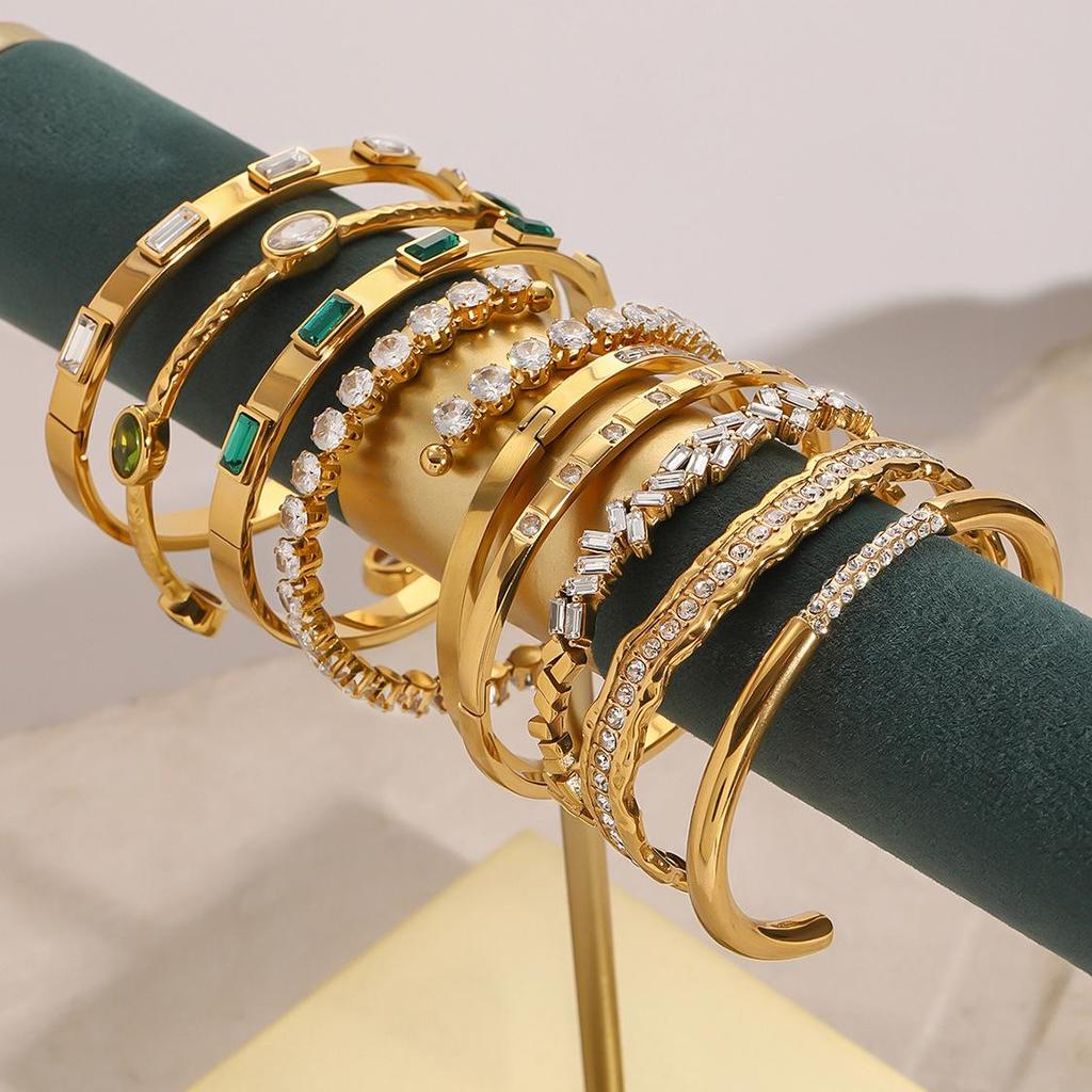 Jieding Stainless Steel Zircon & Titanium Open Bangle Bracelet