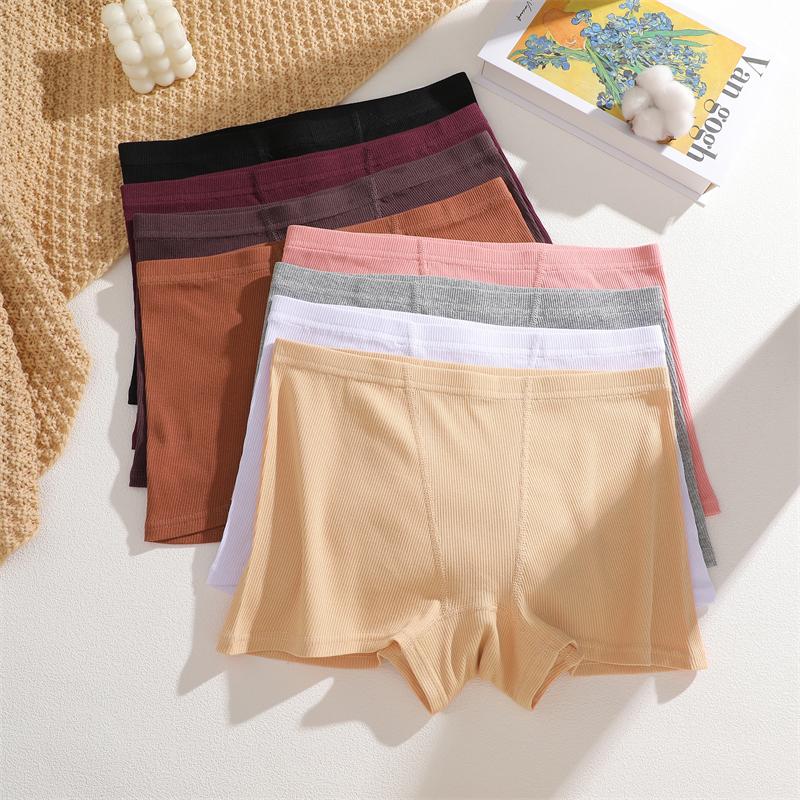 S-XXL Cotton Boyshorts Underwear for Women Stretchy Breathable Panties Sexy Striped Low Waist Shorts Ladies Solid Color Lingerie