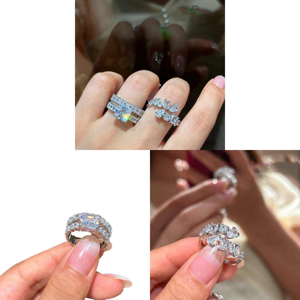 Korean Style Sterling Silver Water Drop Zircon Ring For Ladies Fashion Accessory