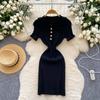 French retro doll collar short-sleeved waist knitted dress women's summer thin temperament tight hip-wrapped sweater skirt