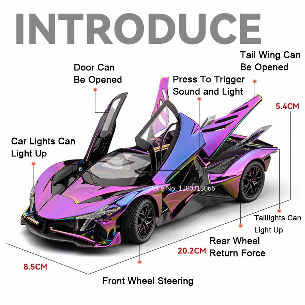 1:24 Apollo EVO Atlantic Toys Sports Cars Models Wheels Turned Vehicles Light Music Pull Back Miniature Car Child Birthday Gifts