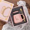 Cute cup gift set, ceramic water cup with lid and spoon, practical gift for customers, mug gift box