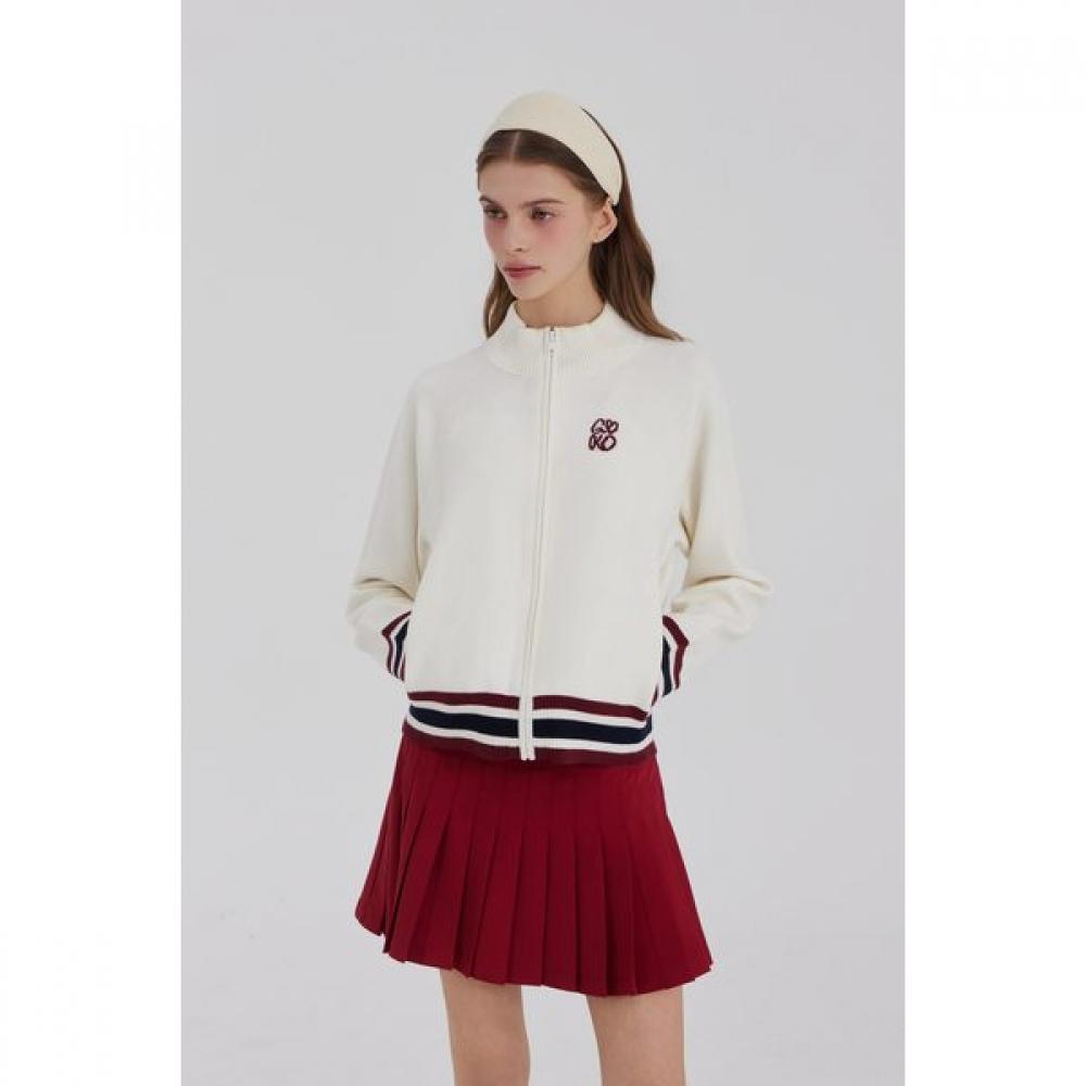 GOXO Wool Knit Zip Up Classic Logo White