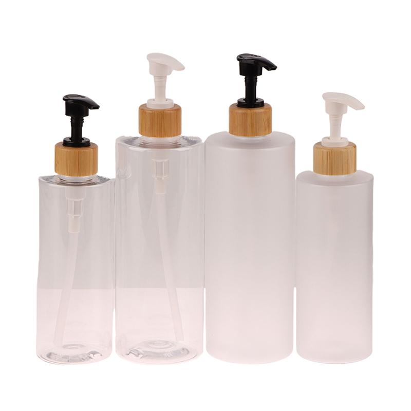 300/500Ml Cylindrical Bamboo Pump Dispenser Bathroom Pet Dish Soap Bottle Lotion Refillable Shower Gel Liquid Frosted Container