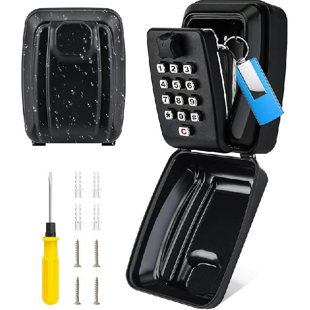 Key Lock Box for Outside, Key Safe Wall Mounted Outdoor Waterproof Extra Large Key Box 12-Digit Combination Key Storage Box with Weatherproof Cover