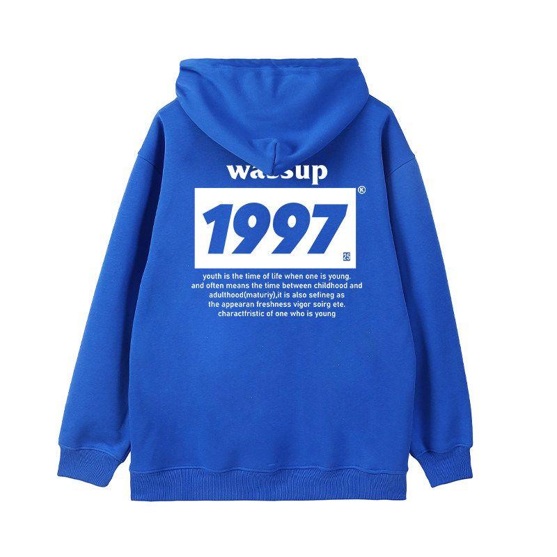 

Wassup Heods American Style Trendy Brand Letter Sweatshirt for Men, Hooded, Loose Fit, Fleece-Lined, Casual Couple s Top for Autumn and Winter Blue (Heavyweight Basic) 3XL