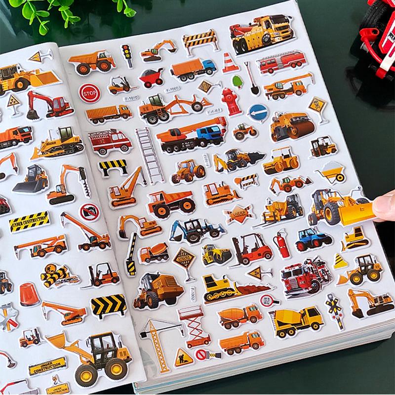 10 Sheets 3D Engineering Vehicle Stickers for Kids Puffy Children Stickers Boys Girls Teachers Reward Scrapbooking Gift Toys