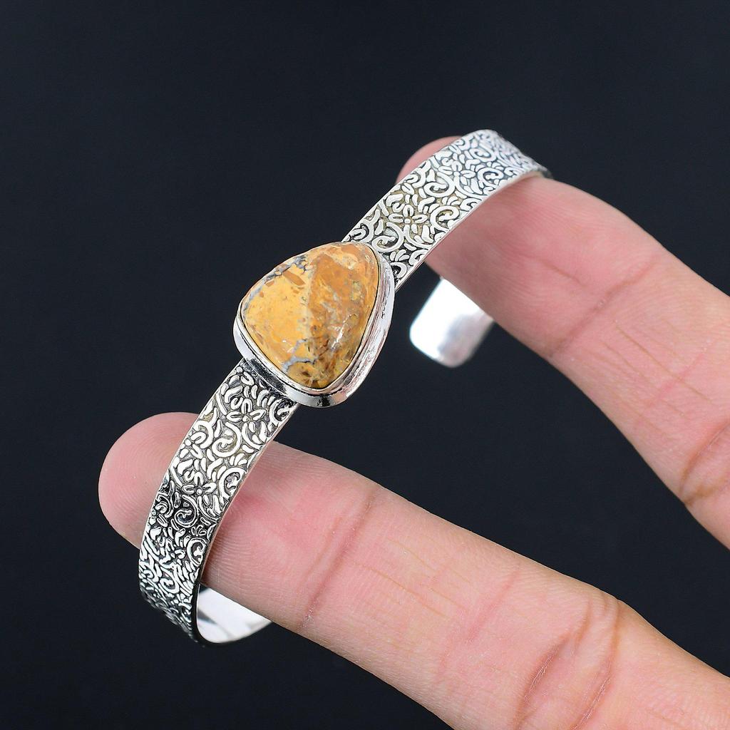 Sterling Silver Trillion Maligano Jasper Stone Birthday Wedding Bangle Jewelry