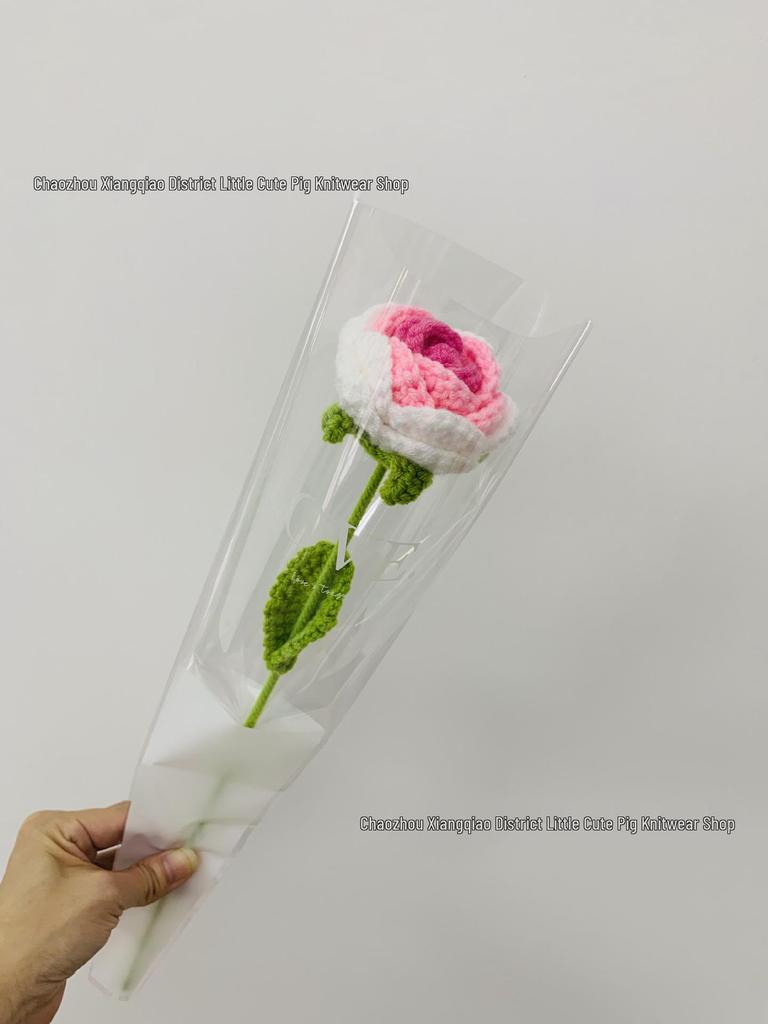 Hand-Knitted Gradient Rose Crochet Bouquet - Preserved Artificial Flowers Valentine's Gift