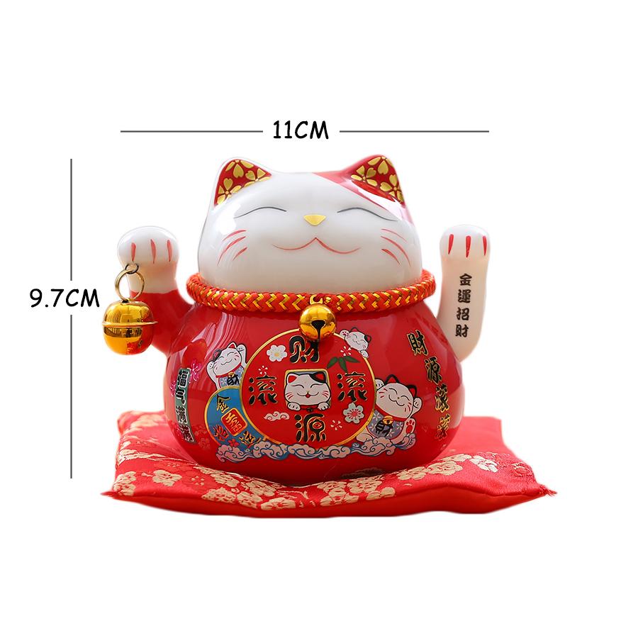 4.5 Inch Ceramic Fortune Cat with Waving Arm, Porcelain Maneki-neko Lucky Beckoning Cats Home Office Decor, Gift for Prosperity