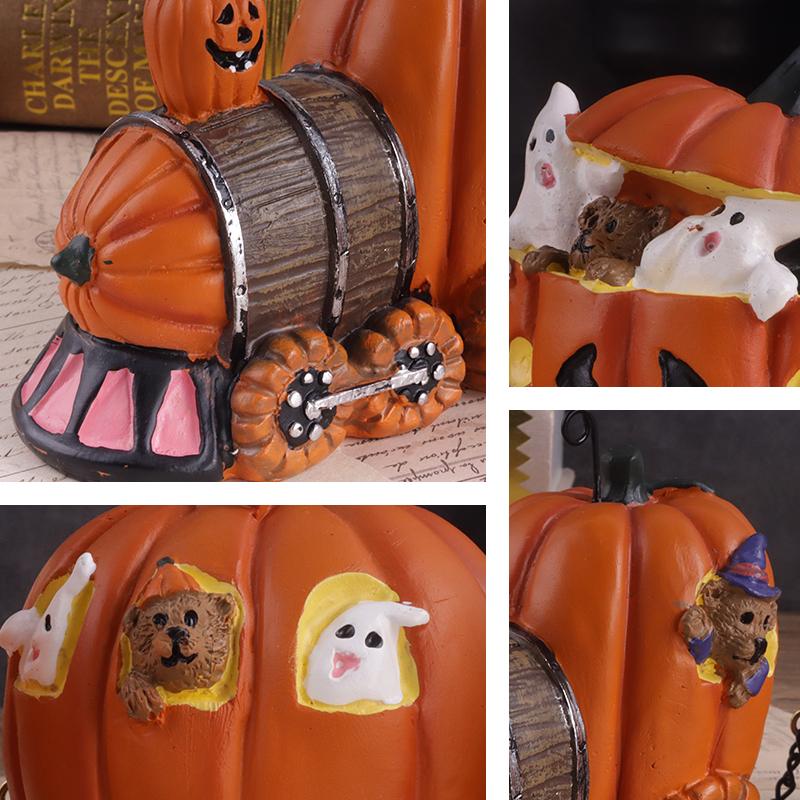 Halloween Ghost Pumpkin Car Model Sculpture, Creative Festival Resin Sculpture for Home Decoration