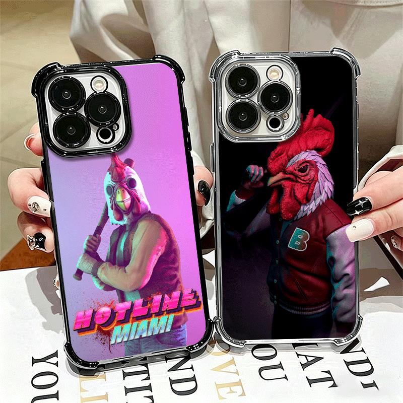 H-Hotline M-Miami Game Plating Phone Case For Iphone 16 17 Pro Max Air 16E 14 15 Plus 12 13 Mini Anti-Fall Airabag Cover