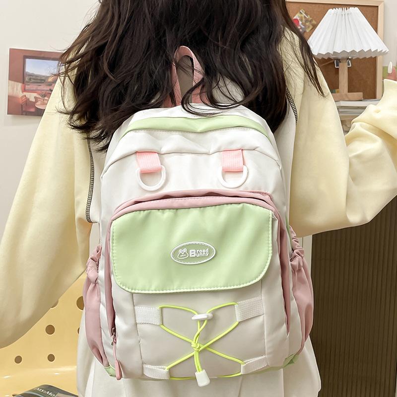 Schoolbag contrasting colors ins backpack new fresh and sweet student schoolbag Japanese versatile fashion design sense large capacity double