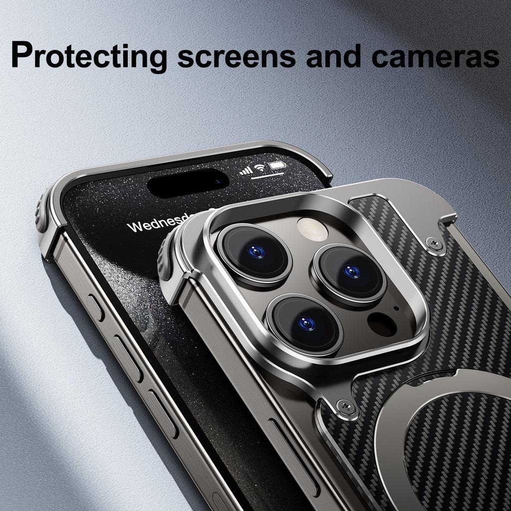 Frameless Case for iPhone 15 Pro 15Plus Compatible Magsafe Magnetic Stand Military-Grade Shockproof Protective Phone Cover