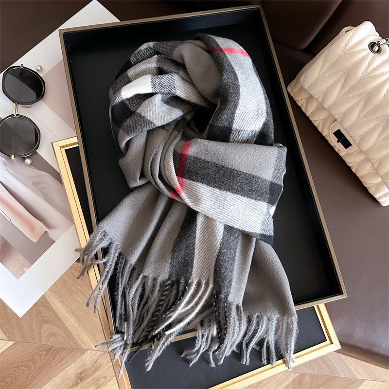 2024 Trendy Unisex Plaid Cashmere-Feel Tassel Shawl Snood Scarf for Autumn/Winter