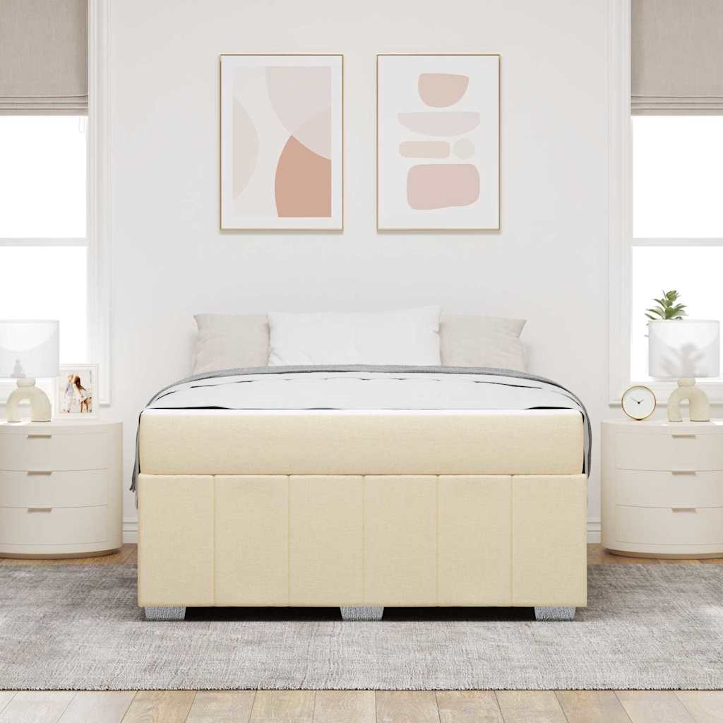 Cream Upholstered Bed Frame with Mattress 140 x 200 cm Fabric