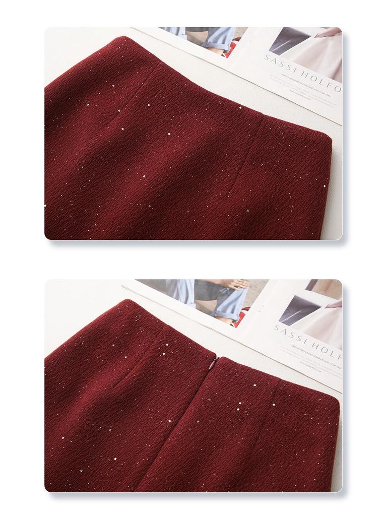 Women's Gray Wool High-Waist Bodycon Midi Skirt - Autumn/Winter 2024 A-Line Design