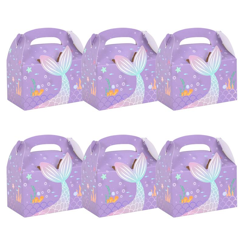6Pcs Mermaid Tail Paper Gift Box Candy Cookie Snack Packaging Boxes Kids Little Mermaid Theme Birthday Party Decoration Supplies