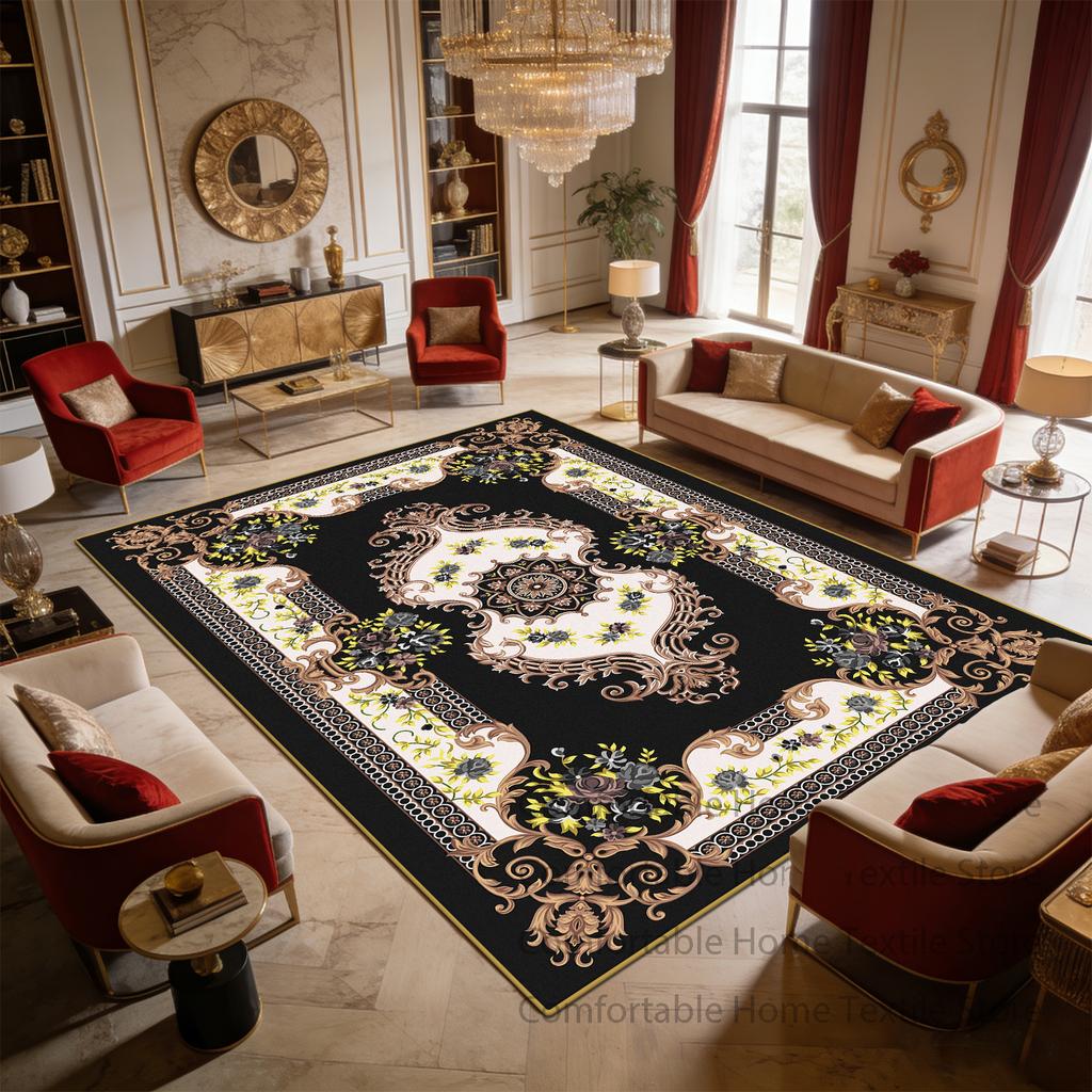 European Royal Baroque Style Living Room Carpet Home Decoration Luxury Antiskid Fluffy Rug Easy Clean Short Velvet Soft Foot Mat