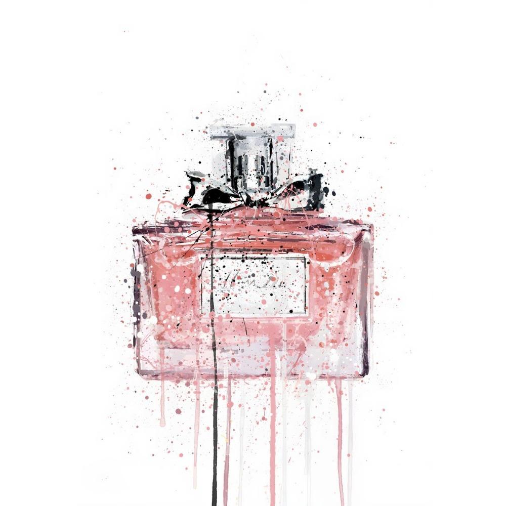 Watercolor Perfume Bottle Prints and Poster Perfume Flower Wall Art Fashion Pictures Canvas Painting for Girls Room Modern Decor