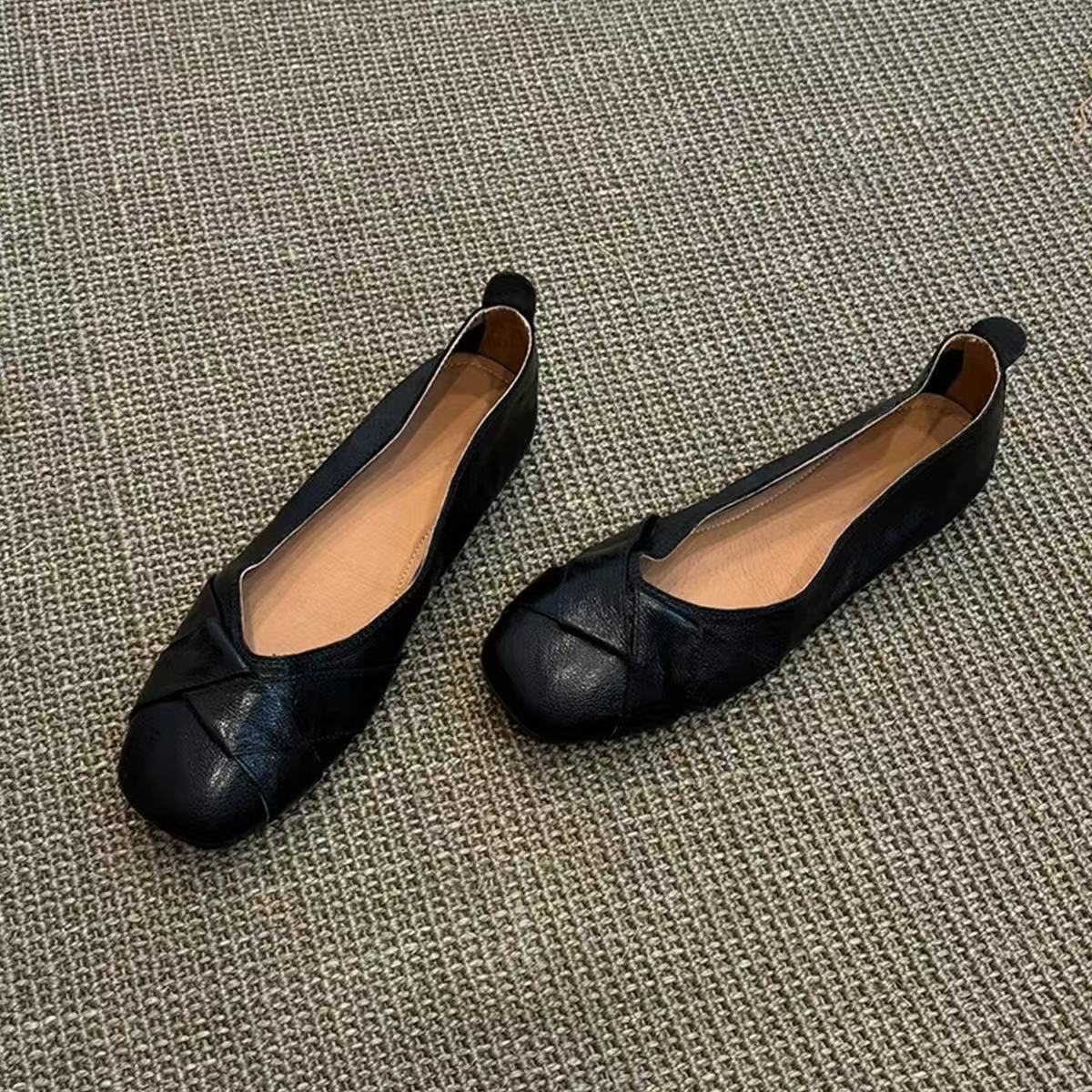 

Версия из овчины~ Французские нишевые туфли-балетки с одной педалью женские 2025 новый темперамент универсальные неглубокие одинарные туфли туфли бабушки 40 чёрный