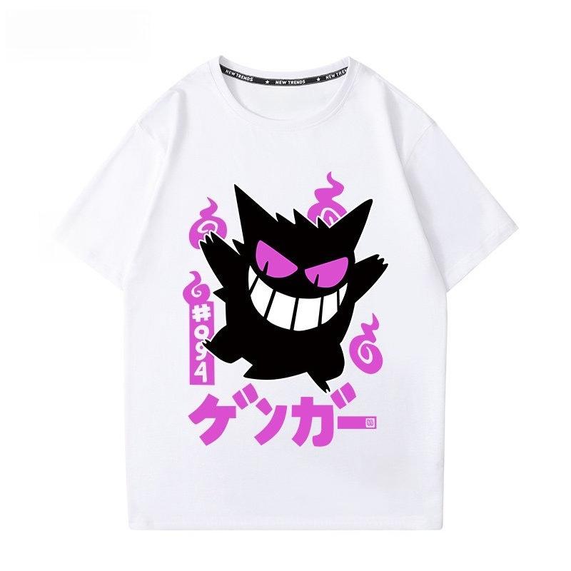 Pokémon Gengar Printing Tee Pure Cotton Tshirt Mens 2026 Summer Fashion Oversize Street Casual Y2K Tops Streetwear Clothing