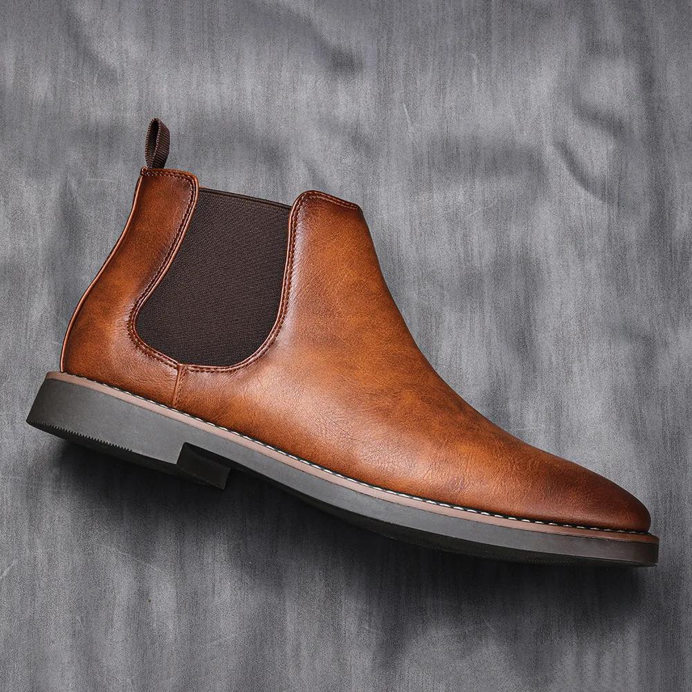 Fashion Botas Para Hombre High Quality British Men Shoe Men Chelsea Boot Fashion Leather Shoe Retro Men Large Ankle Boot Men Winter Shoe