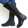 Damenstiefel aus Leder mit klobigem Absatz, lange Stiefeletten, kniehohe Stiefel für Damen, Winterschuhe, Schlabberstiefel für Damen, breite Wade