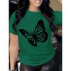 Women'S Casual Crew Neck T-Shirt with Butterfly Print, 100% Polyester Knit Fabric, Breathable & Comfortable, All-Season Short Sleeve Tee for Spring