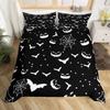 Spooky Dark Bats Duvet Cover Halloween Decoration Glitter Stars Moon Galaxy Bedding Set Cartoon Bat Gothic Comforter Cover Queen