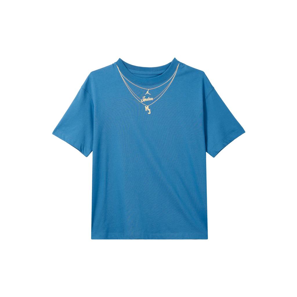 Jordan Heritage Casual Breathable Round Neck Printed Short Sleeve T-Shirt Women Tops Blue DO5021-407