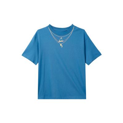 Heritage Casual Breathable Round Neck Printed Short Sleeve T-Shirt Women Tops Blue DO5021-407