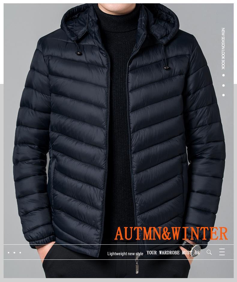 Men's Autumn Hooded Cotton Coat with Lining - Lightweight Rib Design for Middle-Aged and Elderly