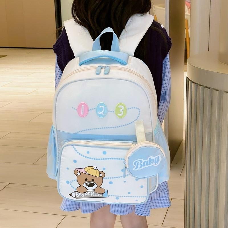 Adorable Cartoon Bear Unisex Kids Backpack Large Capacity Durable Nylon School Bag