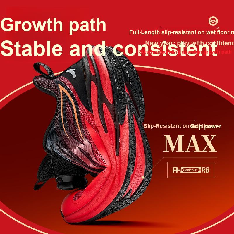 Anta Kids Flame Trendy Fashion Lightweight Shock Absorption Low Top Running Shoes Kids Sneaker Black Red 312519903-2