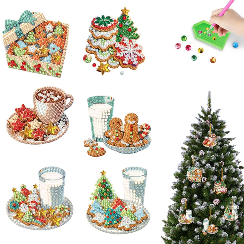 6pcs Xmas 2D Flat DIY Special Shape Rhinestone Diamond Art Window Pendants Diamond Art Pendant Window Hanging Art for Home Decor