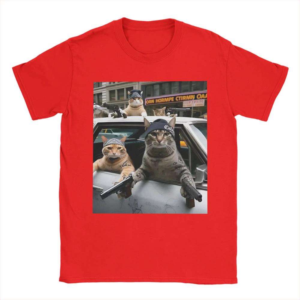 Vintage T-shirt Sommar Rolig Kattgäng Meme Nyhet Herr Dam T-shirt Bomulls T-shirt för Vuxen Estetiskt Tryck Kortärmade Toppar